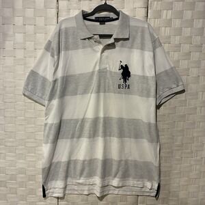 US POLO ASSN MENS XL GRAY WHITE STRIPED SHORT SLEEVE LARGE LOGO